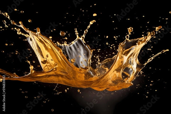 Fototapeta Olive or engine oil splash with waves luxury. 3d render, generative ai.
