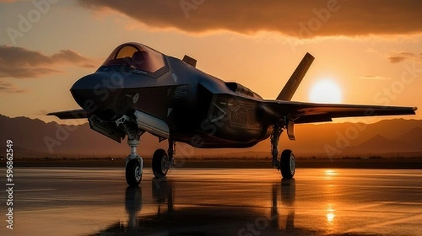 Fototapeta F-35 Lightning II fighter jet on the airfield