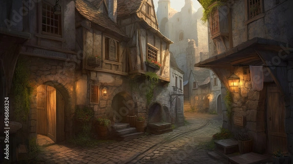 Obraz Illustration of medieval city created with Generative AI technology.