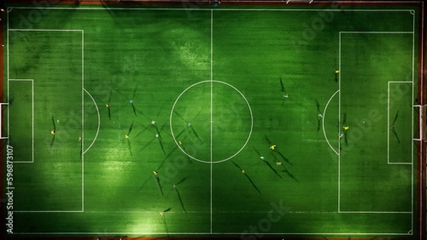 Obraz Aerial view, Futsal team athlete of a soccer field, aerial outdoor stadium artificial grass. 