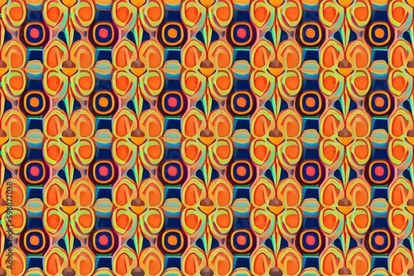 Obraz 70's Retro Seamless Pattern. 60s and 70s Aesthetic Style - generative ai
