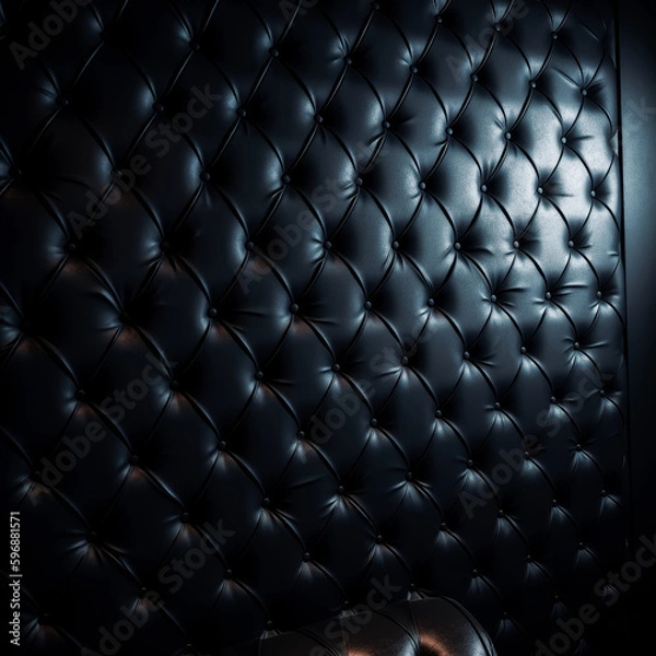 Fototapeta A black leather background on a dark scene, luxurious, rounded, grid-based, luxurious walls, high end. Generative Ai. 