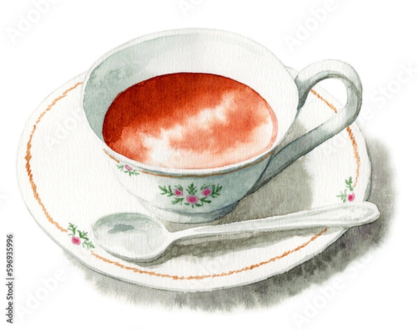 Obraz アナログ水彩高級ブランド風ティーカップに注がれた紅茶
