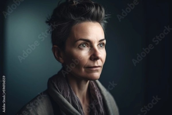 Fototapeta Portrait of a mature woman with short hair looking at the camera