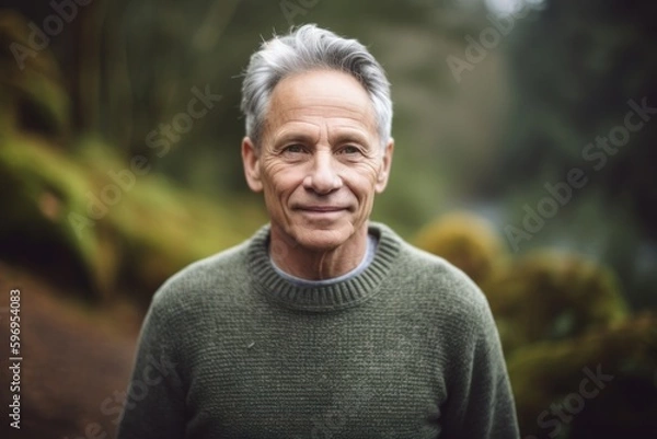 Fototapeta Portrait of senior man smiling at camera in a park on a sunny day