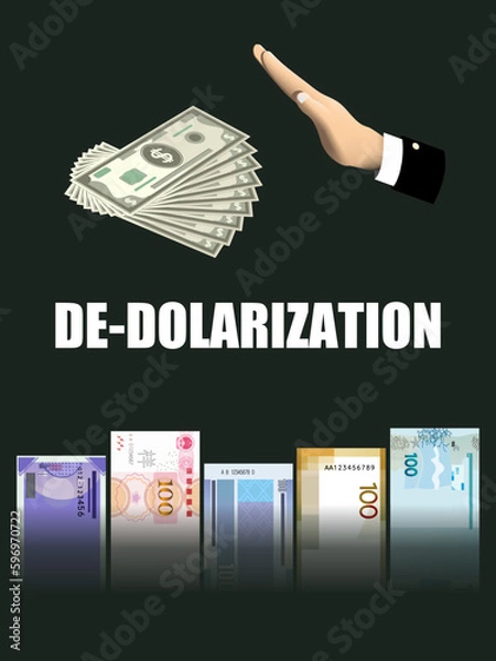 Obraz De-dollarization concept. Alternate global reserve currency. Money. Central bank notes. 100 bill cash. Vector illustration.