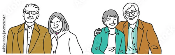 Obraz 笑顔の仲のよい老父婦のイラストのセット