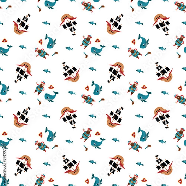 Obraz Seamless pattern with cute pirates. Design for fabric, textile, wallpaper, packaging.	