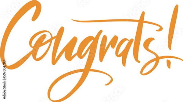 Obraz Congrats! lettering greeting sign. Handwritten modern brush lettering with golden stars. Text for postcard, T-shirt print design, banner, poster, web, notebook, sketchbook. Isolated vector