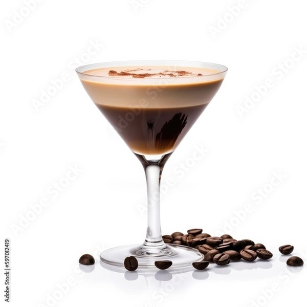 Fototapeta Espresso Martini cocktail Isolated on White. Generative AI