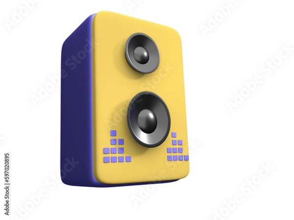 Fototapeta speaker 3d icon. with blue loudspeaker. Equipment for parties and home listening music. Speaker system for professional studio. Realistic 3d Rendering illustration Alpha Background Transparent