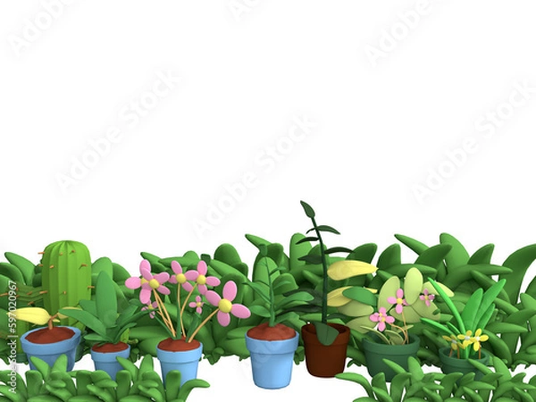 Fototapeta 3d icon Plants ornamental plants, grass and decorative flowers in the yard 3d rendering concept. alpha background. Transparent background