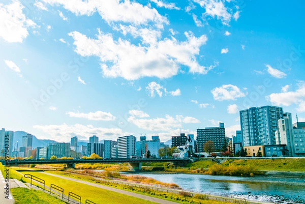 Obraz 豊平川の河川敷の風景（北海道札幌市）