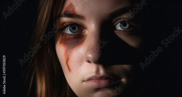 Fototapeta Portrait of a woman with a back eye - Generative AI