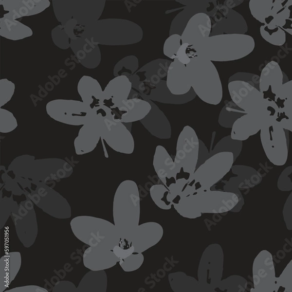 Fototapeta seamless plants pattern background with mixed monochrome flowers , greeting card or fabric