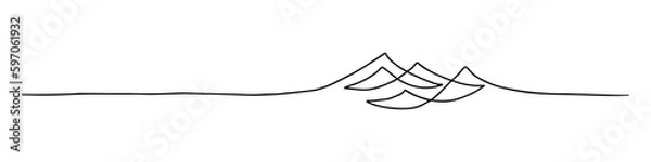 Fototapeta Handdrawn line of a sea wave. Abstract wave drawn with a continuous black line. Vector illustration on white background.