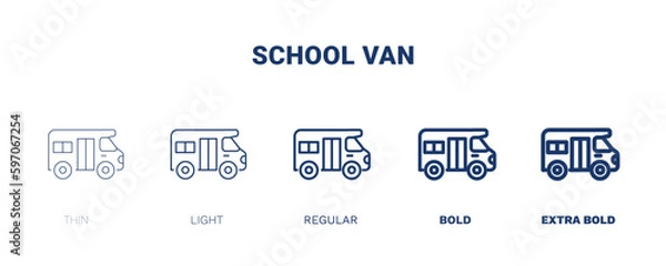 Fototapeta school van icon. Thin, light, regular, bold, black school van icon set from transportation collection. Editable school van symbol can be used web and mobile