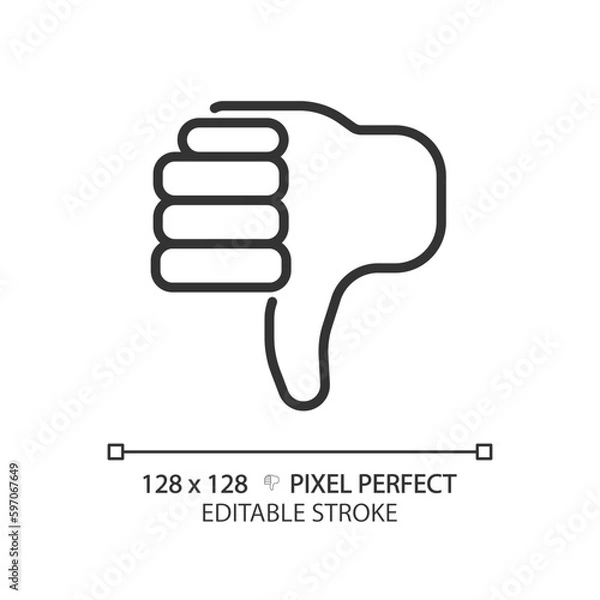 Fototapeta Thumbs down pixel perfect linear icon. Negative evaluation of product. Performing bad customer experience. Thin line illustration. Contour symbol. Vector outline drawing. Editable stroke
