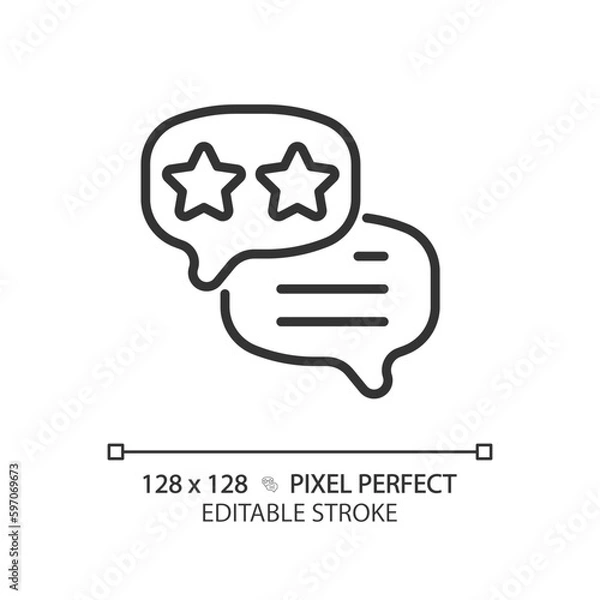 Fototapeta Feedback pixel perfect linear icon. Rating of commercial company. Customer review on used product. Comment online. Thin line illustration. Contour symbol. Vector outline drawing. Editable stroke