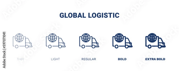 Fototapeta global logistic icon. Thin, light, regular, bold, black global logistic icon set from delivery and logistics collection. Editable global logistic symbol can be used web and mobile