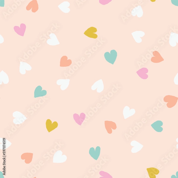 Fototapeta Cute seamless pattern with small hand drawn hearts. Vector hearted texture. Romantic background with small hearts