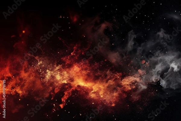 Obraz Black and red smoky and fire sparks background. AI generated