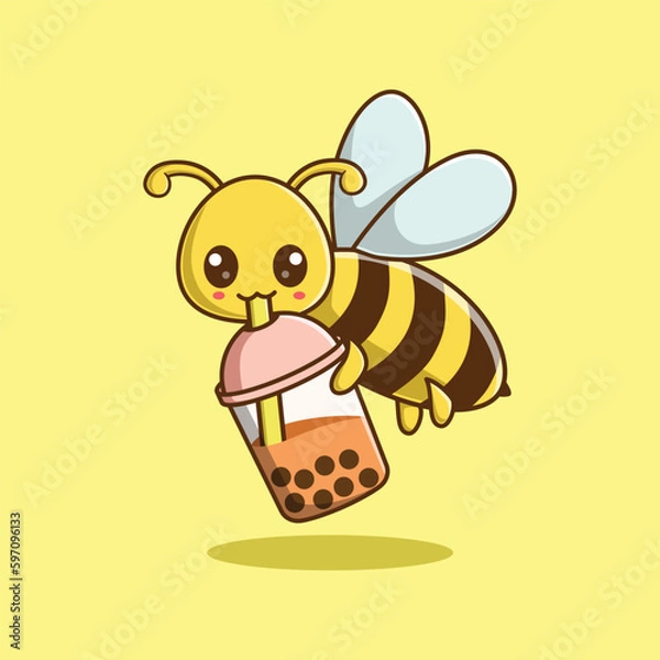 Obraz Vector Cute Bee Bubble Tea Cartoon Character Illustration
