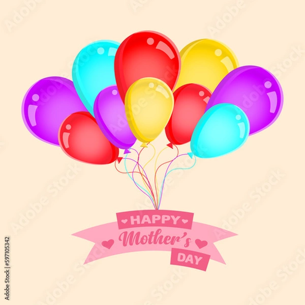 Obraz Happy mothers day greeting design with a bunch of colorful balloons