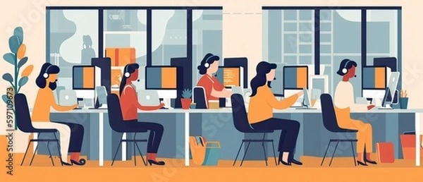Obraz call center with customer services.AI-generated