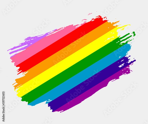Fototapeta Gilbert Baker Rainbow Pride Flag painted with brush on white background. LGBT rights concept. Modern pride parades poster. Vector illustration