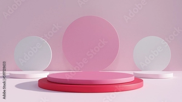 Obraz Podium Background 3D ,There is an area for displaying products ,promote products, Product presentation,3D rendering,show cosmetic product display,help the product stand out,3D Mock up,Minimal style,