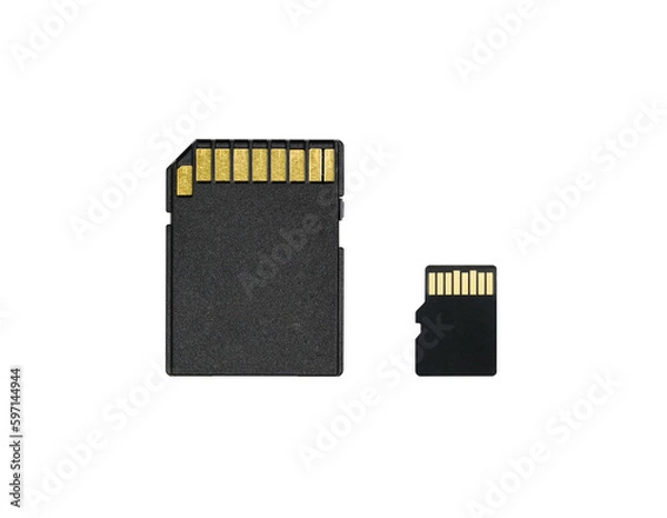 Fototapeta Close up back of micro sd or memory card and adapter isolated, png file element.