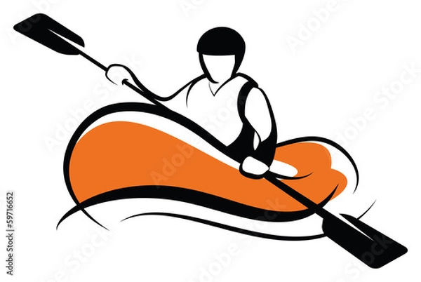 Obraz Outlines of rafting man with an orange kayak