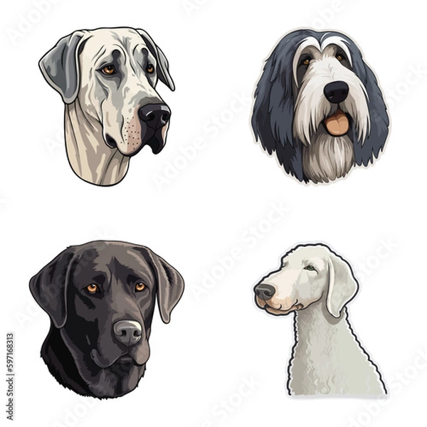 Fototapeta Dog Stickers Flat Icon Set Isolated On White Background