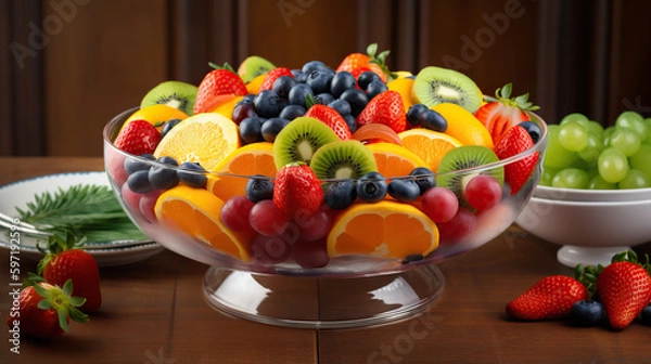 Fototapeta Colorful and Refreshing Fruit Salad - Generative AI