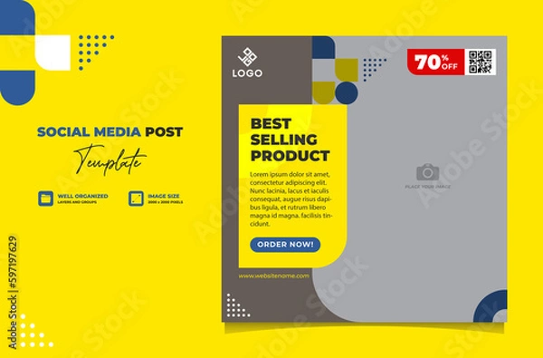 Obraz Editable social media post template. Instagram and facebook square post template. Banner ads for home furniture promotion design