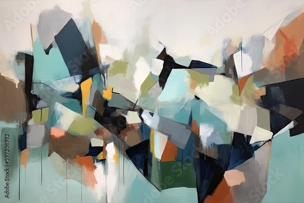 Fototapeta minimalist abstract painting with defined edges and shapes, created with generative ai