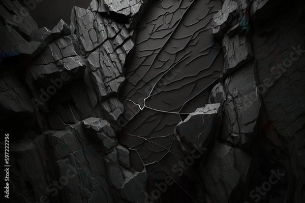 Fototapeta Texture de roche noire. Cela ressemble à une surface de mur en béton rugueux. Fond grunge en pierre gris foncé avec espace pour le design. Large bannière. Panoramique. AI générative 
