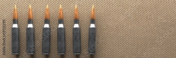 Obraz Ammunition for automatic weapons. Cartridges for the machine gun. 3D render