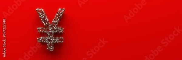 Fototapeta The symbol of the Chinese currency on a red background. 3D visualization