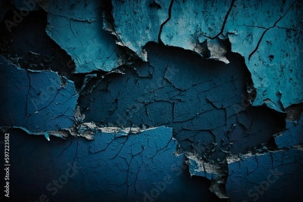Obraz Fond de texture bleu marine foncé noir. Surface en béton rugueux. Mur de bâtiment ancien peint avec des fissures. Mur cassé, écrasé, effondré. Ai générative 