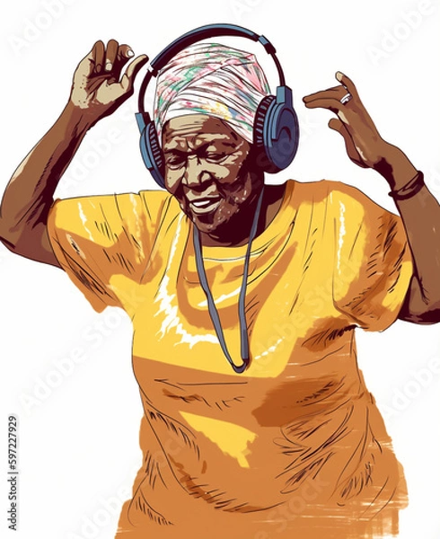 Fototapeta Happy african Lady dancing and singing