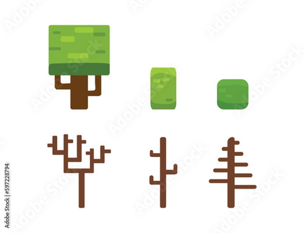 Obraz Green minecraft strom. Poster with trees for game design. Flat. Vector illustration
