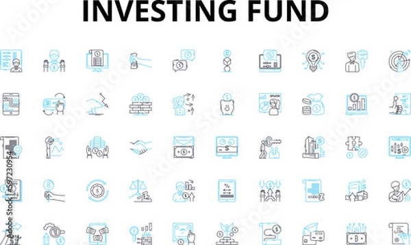 Fototapeta Investing fund linear icons set. Stocks, Bonds, Mutual, ETFs, Options, Hedge, Commodities vector symbols and line concept signs. LIBOR,Yield,Leverage illustration