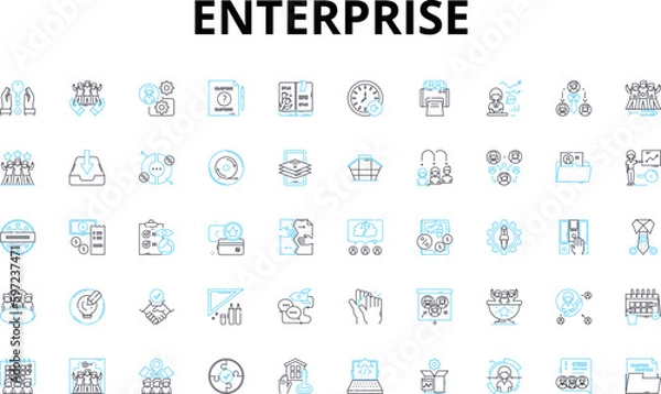Fototapeta Enterprise linear icons set. Innovation, Profitability, Growth, Scalability, Efficiency, Collaboration, Productivity vector symbols and line concept signs. Adaptability,Strategic,Synergy illustration