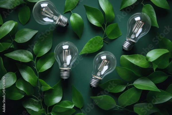 Obraz light bulb with green leaves