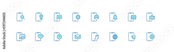 Fototapeta Mobile phone vector icon set with different functions in outline style. 