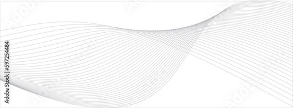 Fototapeta Gray and white abstract background with flowing particles. Digital future technology concept. Abstract white paper wave background and abstract gradient and white wave curve lines.