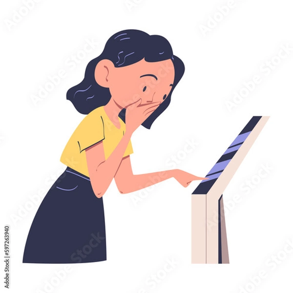 Obraz Woman Character Using Information Board with Interactive Interface Vector Illustration