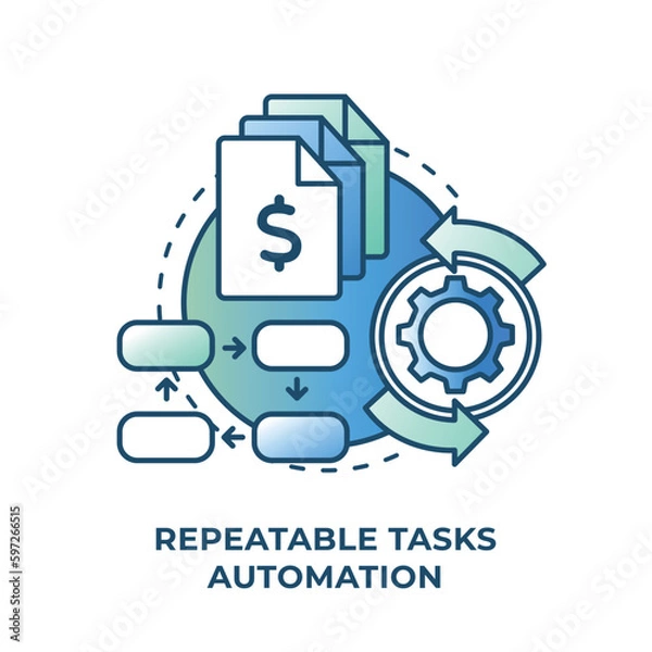 Fototapeta Repeatable tasks automation concept icon. Payroll processing software benefit abstract idea line illustration. Isolated outline drawing.